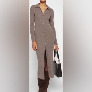 Reformation Brown Ribbed Cashmere Button Up Dress